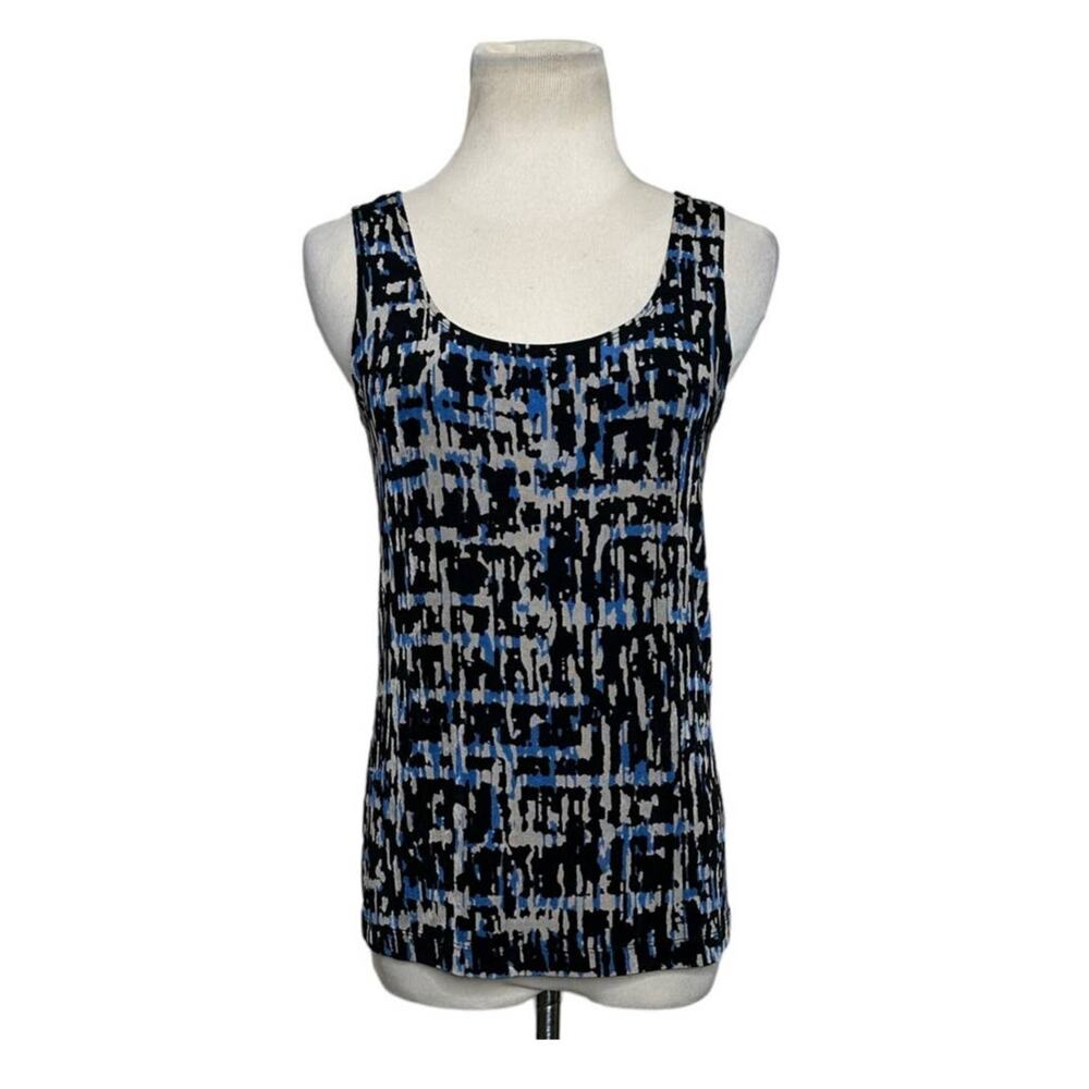Chico's Travelers bblack blue tan abstract print sleeveless top size 0 - small
